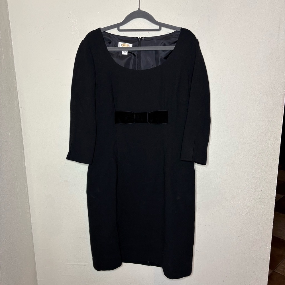 Vintage Talbots Black Long-Sleeve Sheath Dress with Velvet Bow Size  10